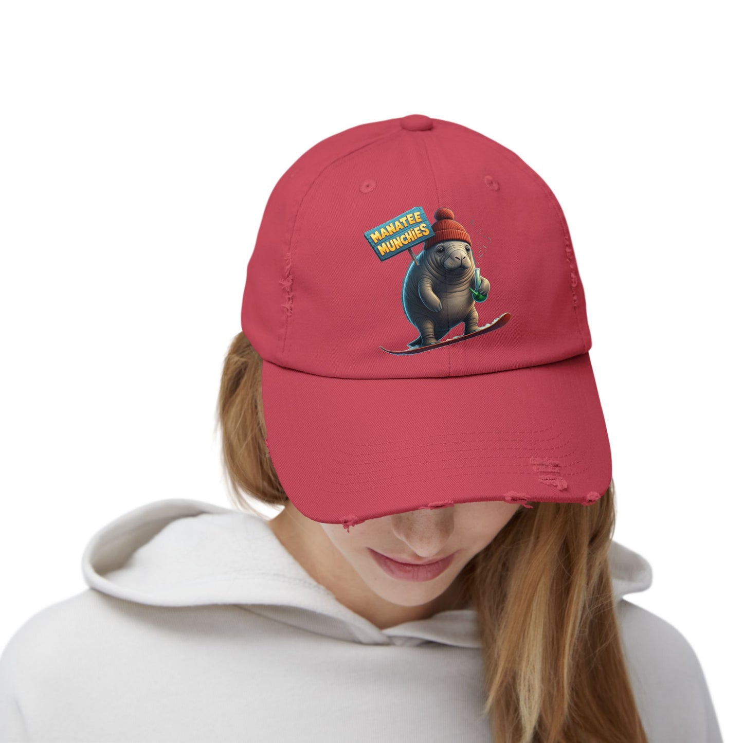 Manatee Munchies Winter Edition Unisex Distressed Cap
