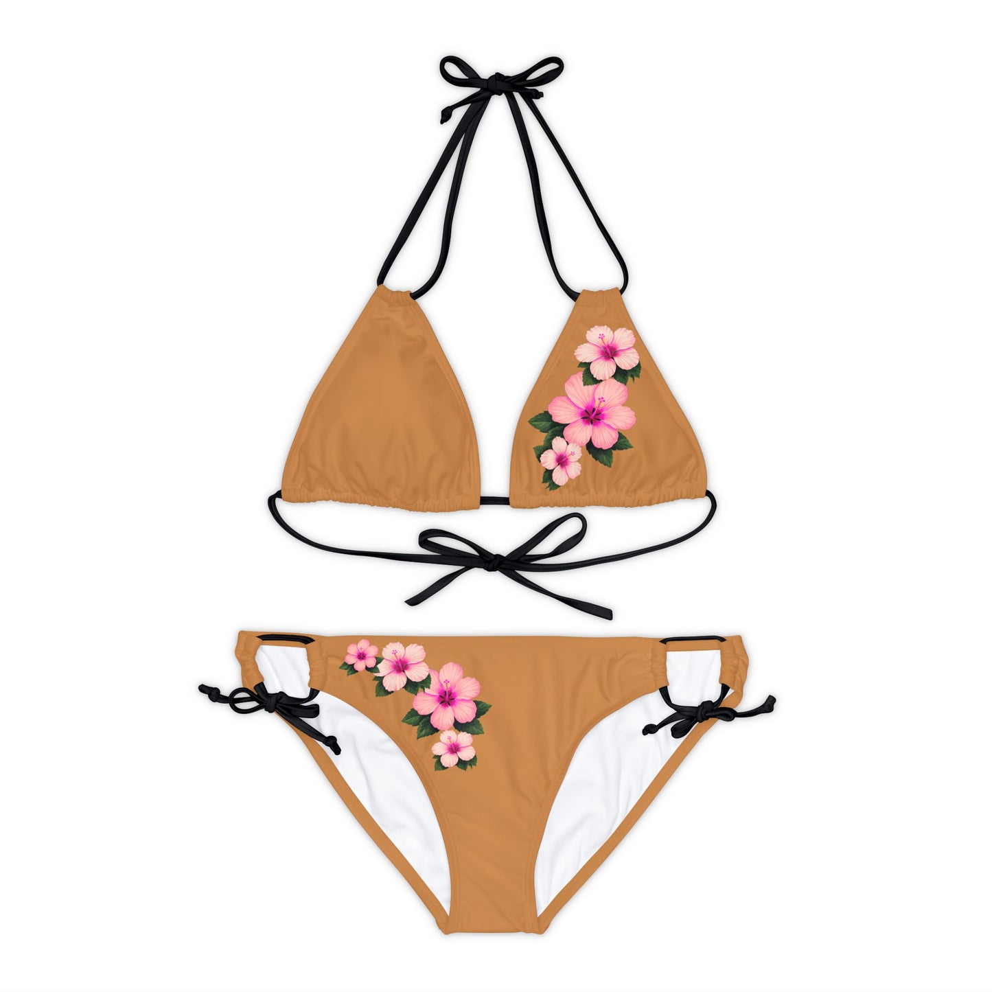 Pink Hibiscus Strappy Bikini Set (AOP)