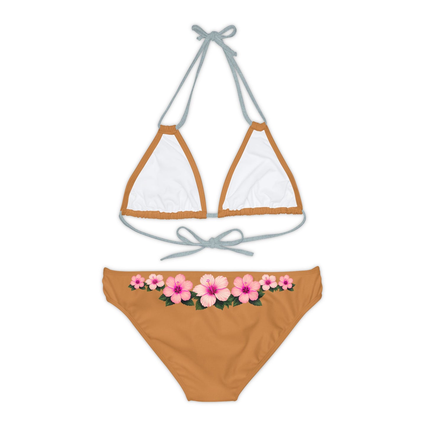 Pink Hibiscus Strappy Bikini Set (AOP)