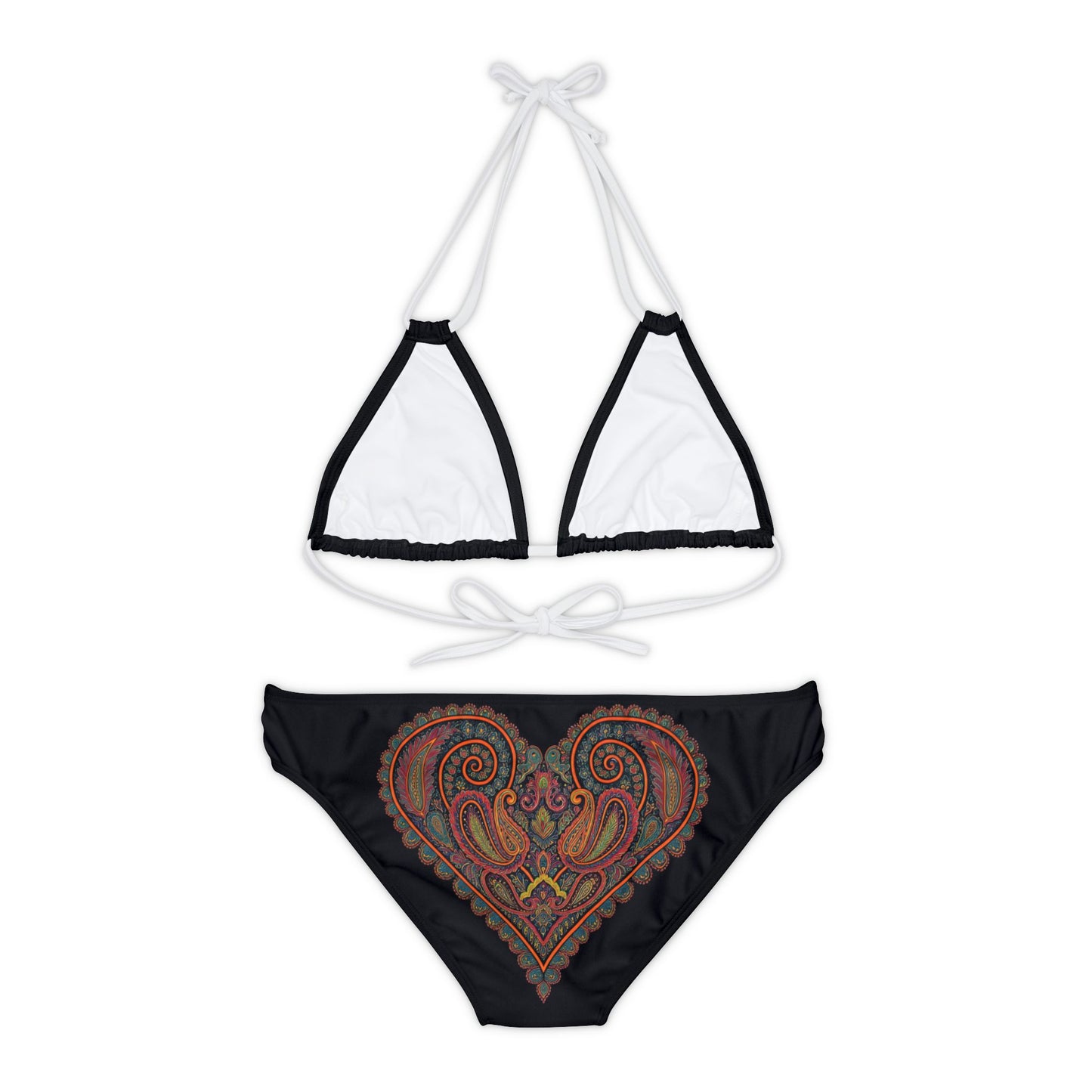 Paisley Heart Strappy Bikini Set (AOP)