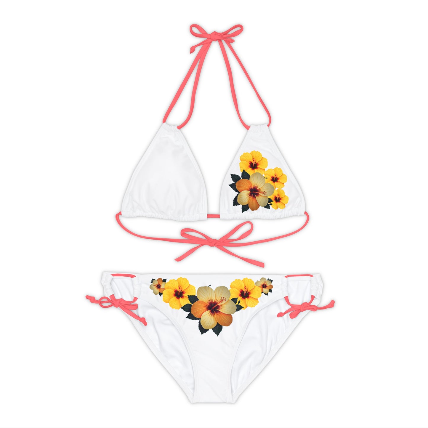 Orange Hibiscus Strappy Bikini Set (AOP)
