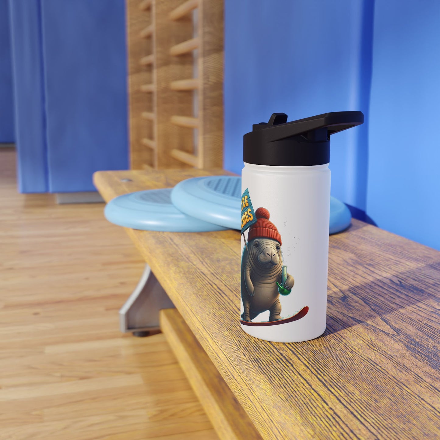 Manatee Munchies - Winter Edition Stainless Steel Water Bottle, Standard Lid