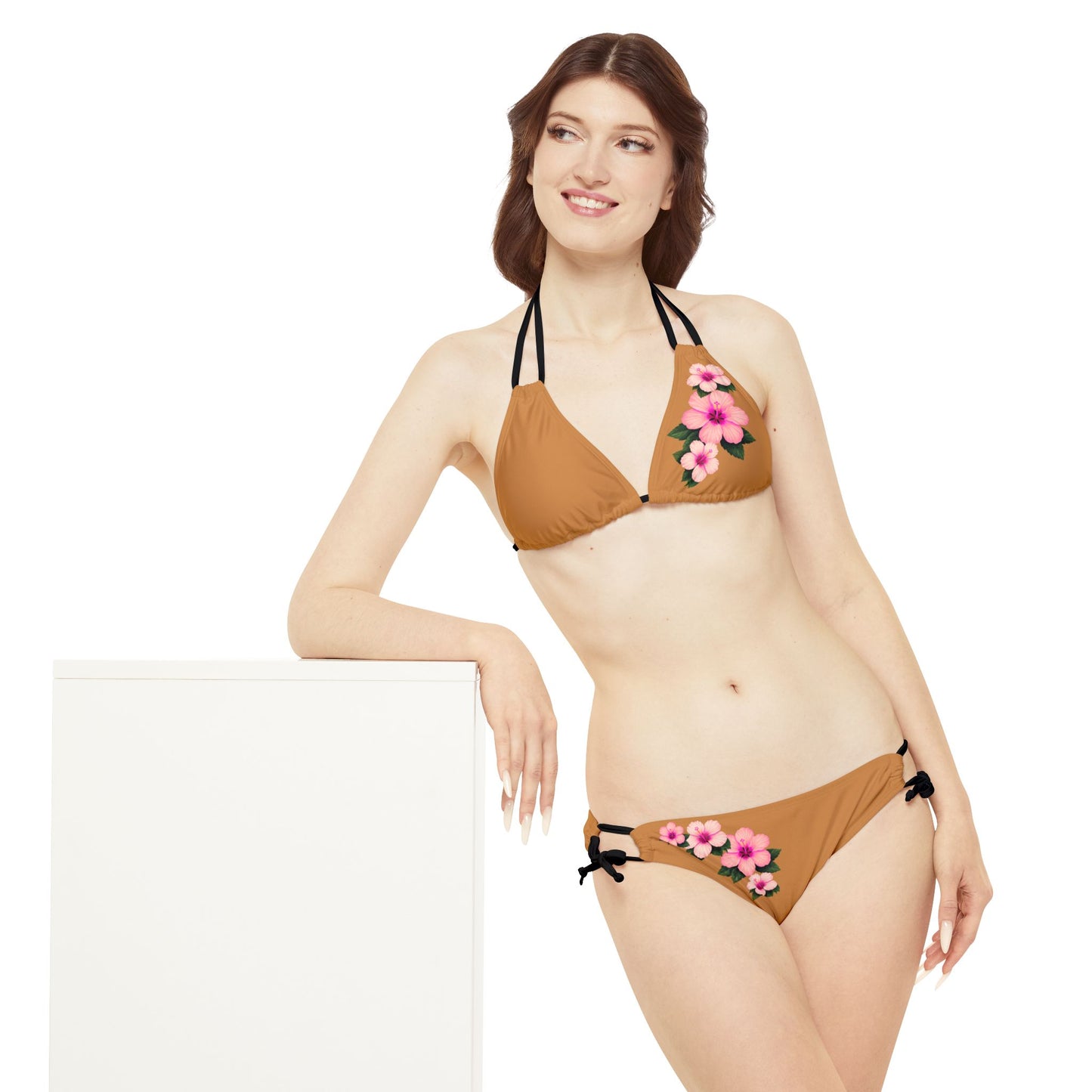 Pink Hibiscus Strappy Bikini Set (AOP)