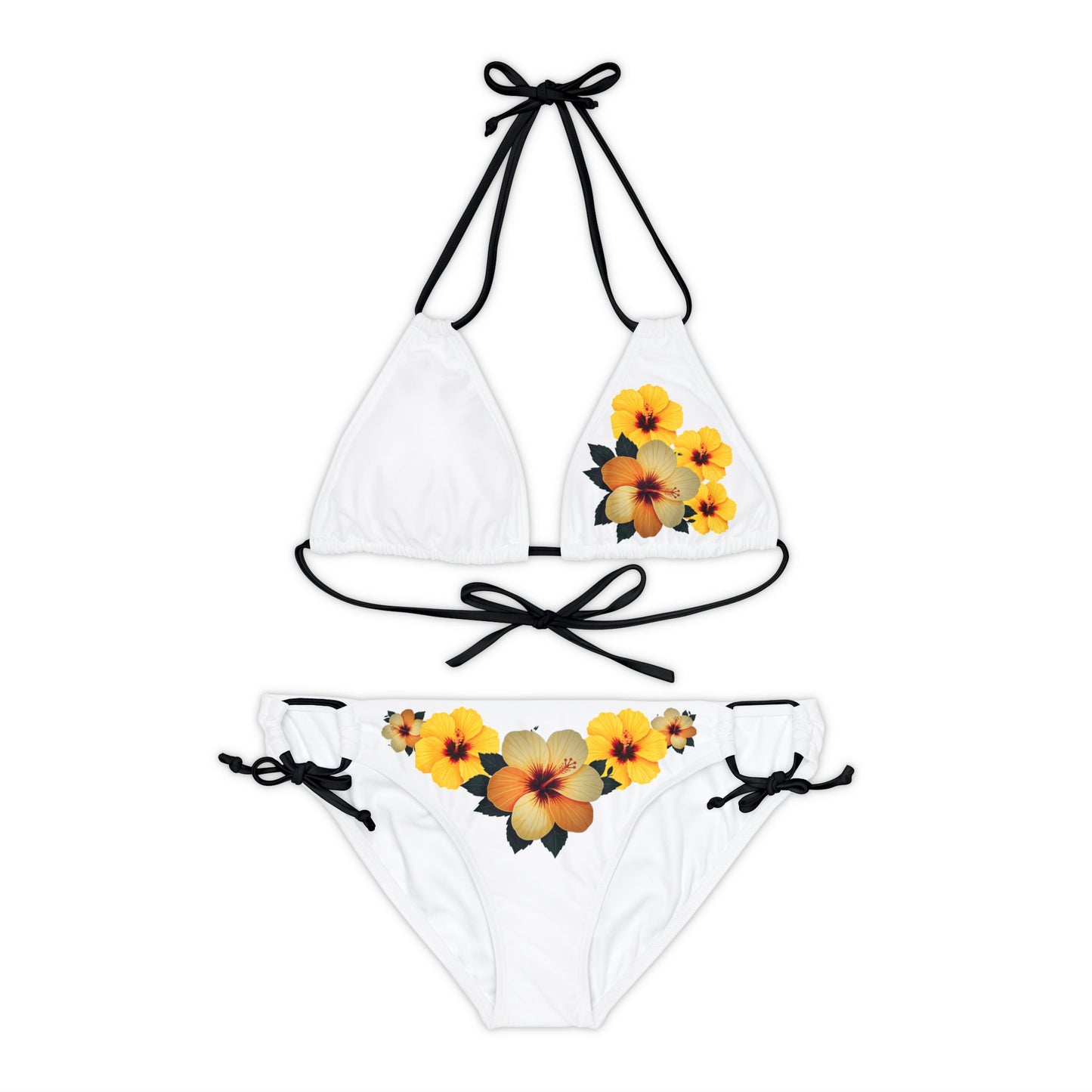 Orange Hibiscus Strappy Bikini Set (AOP)
