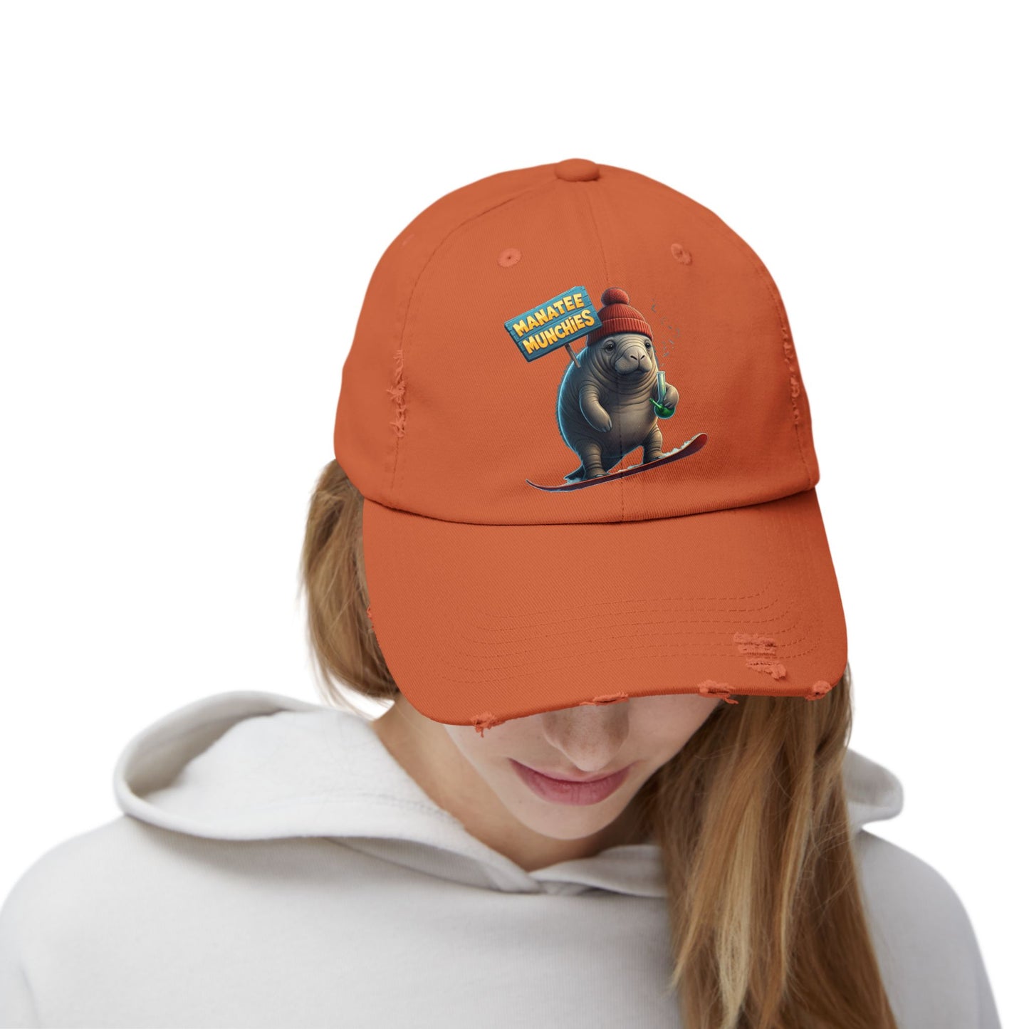 Manatee Munchies Winter Edition Unisex Distressed Cap