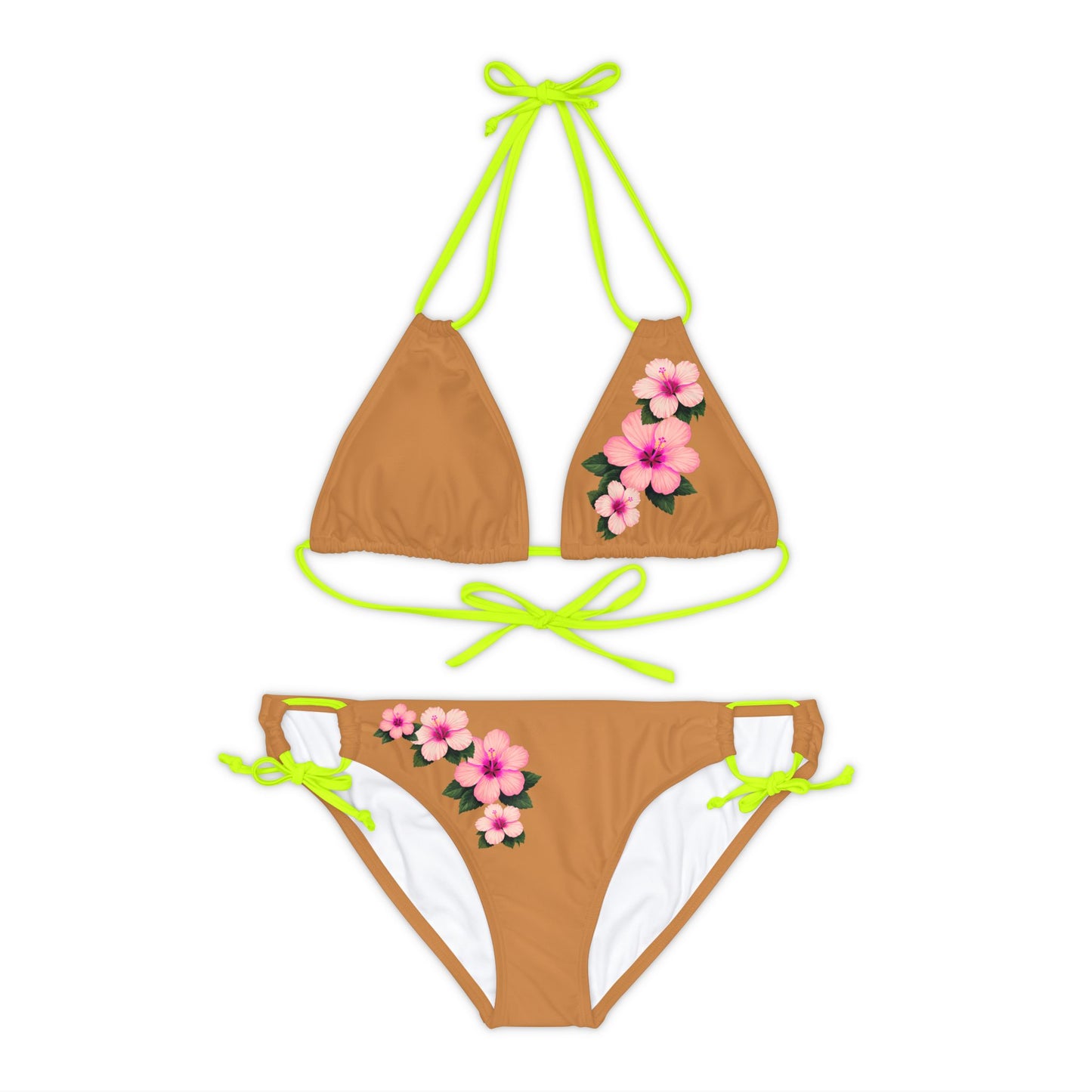 Pink Hibiscus Strappy Bikini Set (AOP)