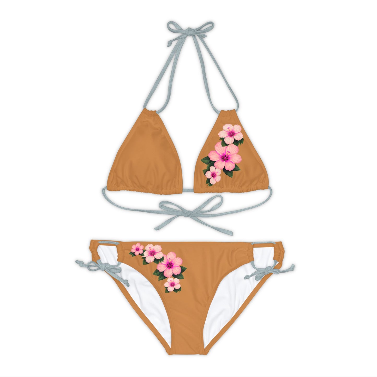 Pink Hibiscus Strappy Bikini Set (AOP)
