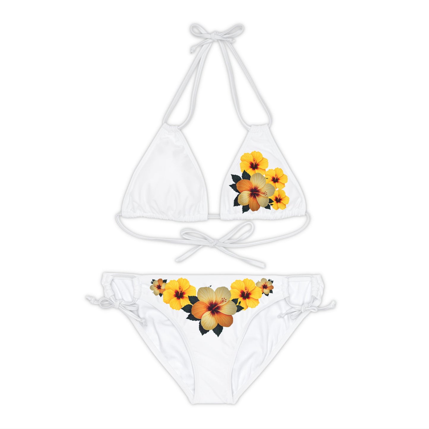 Orange Hibiscus Strappy Bikini Set (AOP)