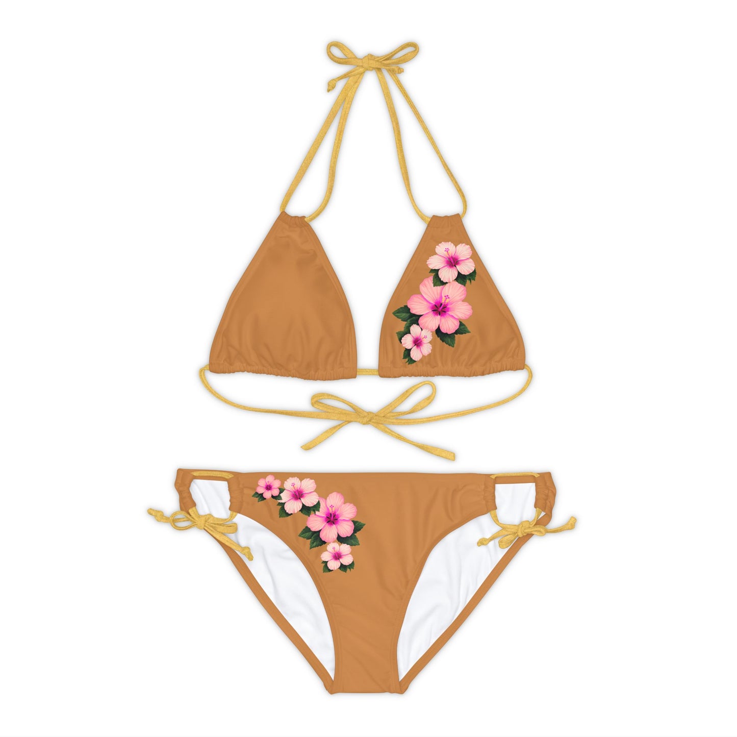 Pink Hibiscus Strappy Bikini Set (AOP)
