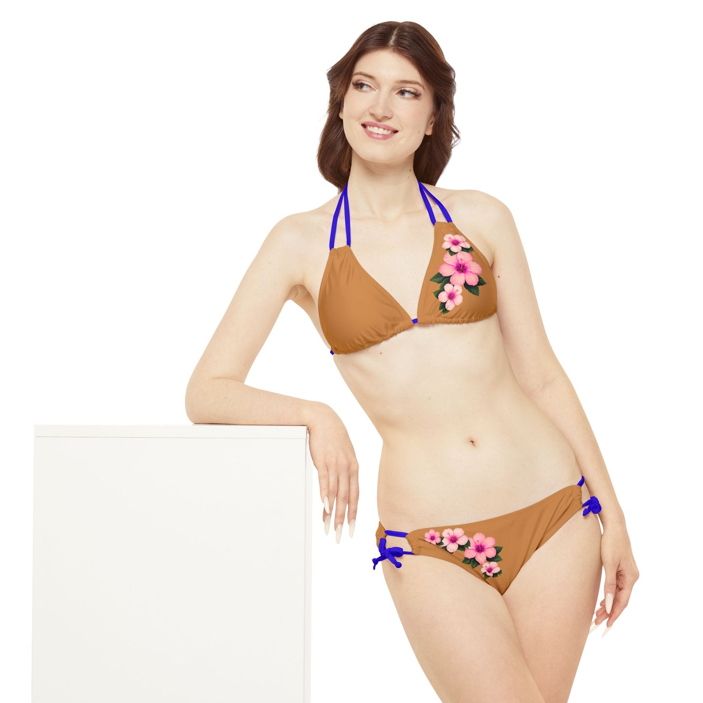 Pink Hibiscus Strappy Bikini Set (AOP)