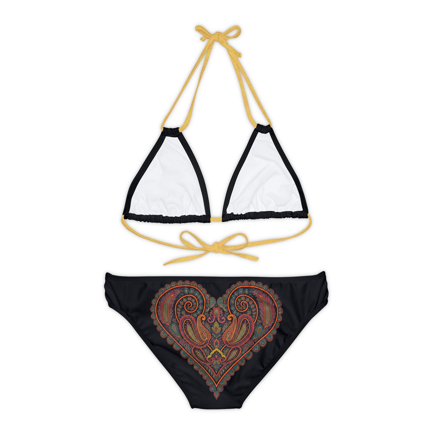Paisley Heart Strappy Bikini Set (AOP)