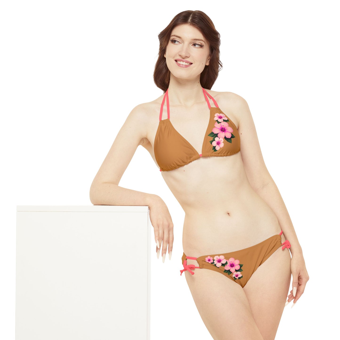 Pink Hibiscus Strappy Bikini Set (AOP)