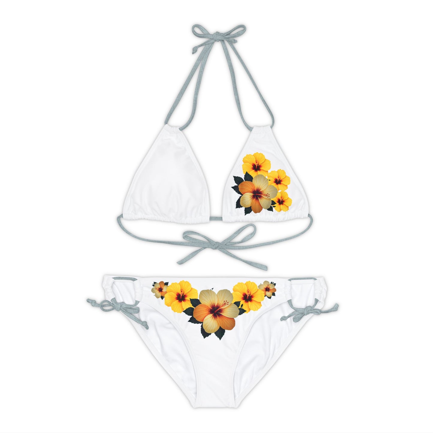 Orange Hibiscus Strappy Bikini Set (AOP)