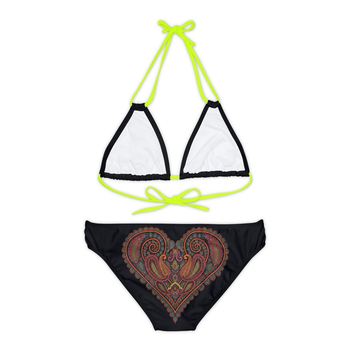 Paisley Heart Strappy Bikini Set (AOP)