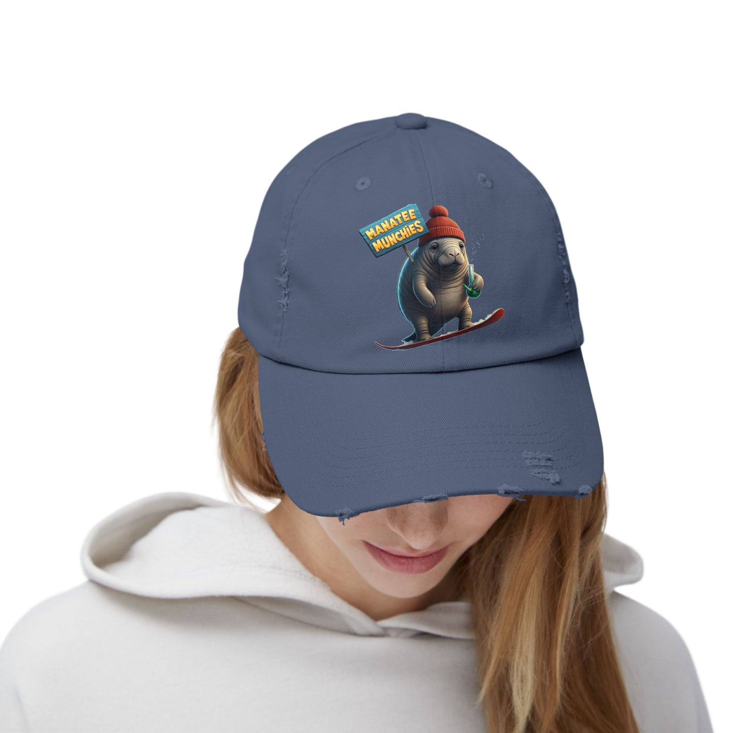 Manatee Munchies Winter Edition Unisex Distressed Cap