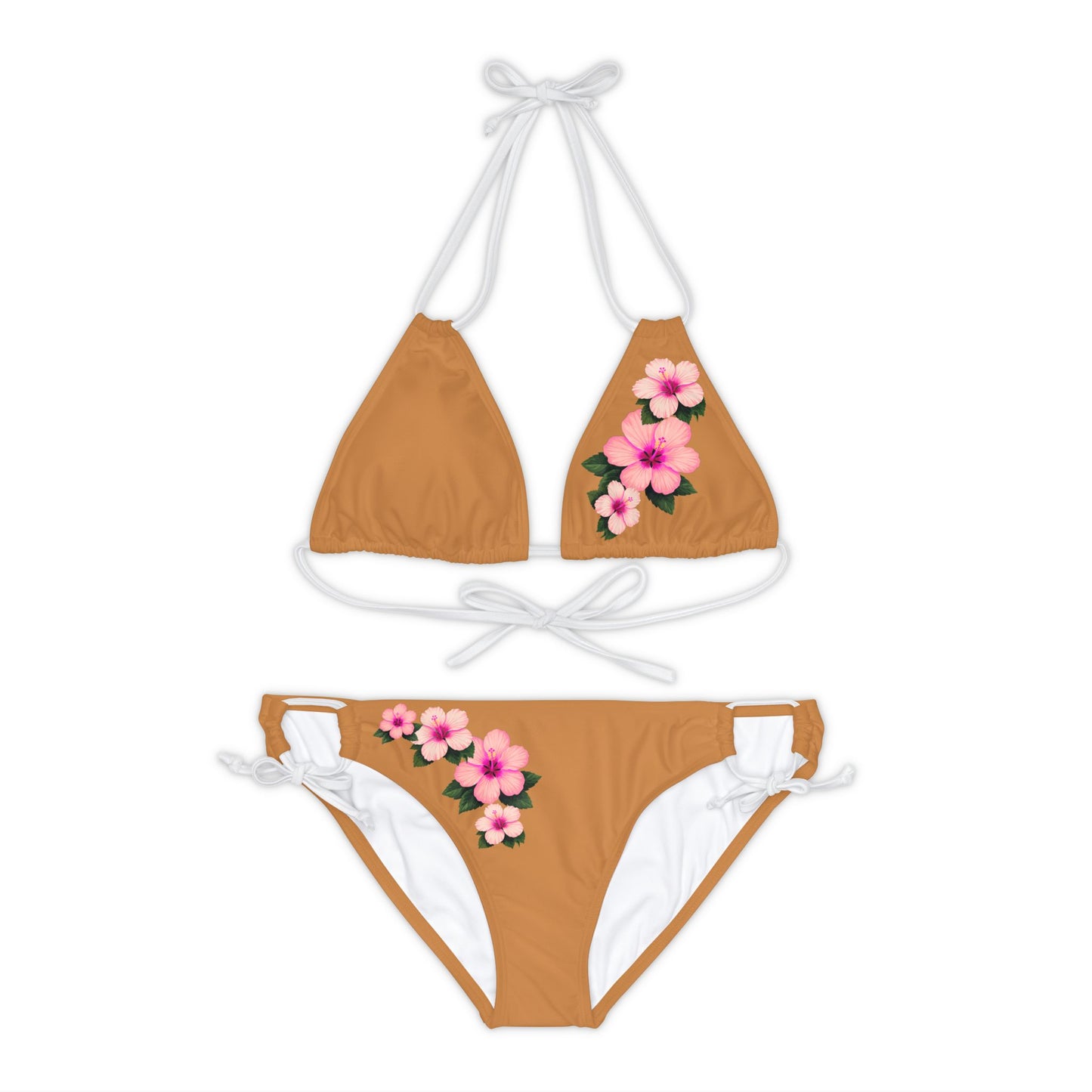 Pink Hibiscus Strappy Bikini Set (AOP)