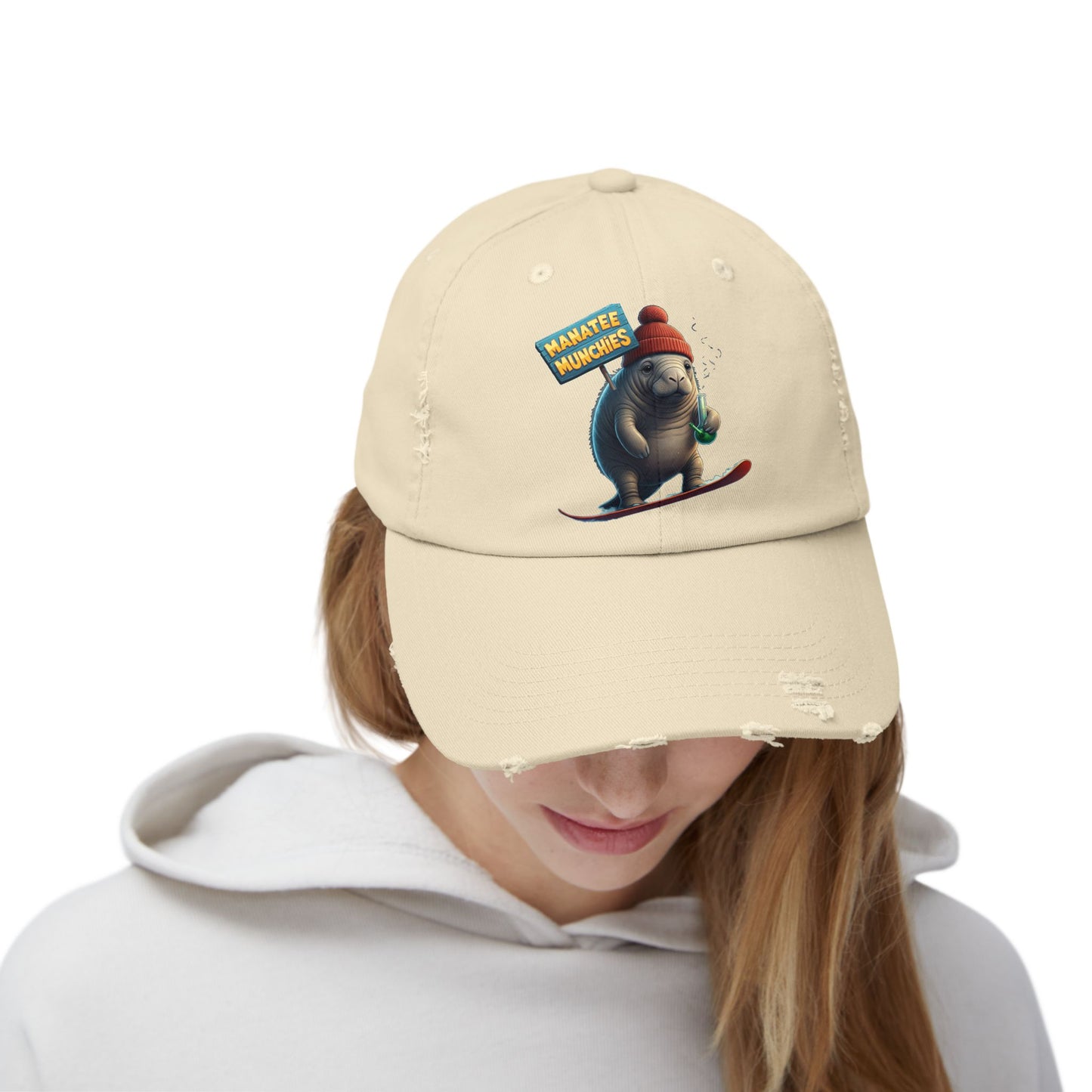 Manatee Munchies Winter Edition Unisex Distressed Cap