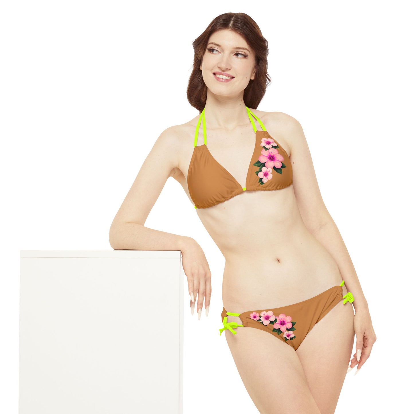 Pink Hibiscus Strappy Bikini Set (AOP)