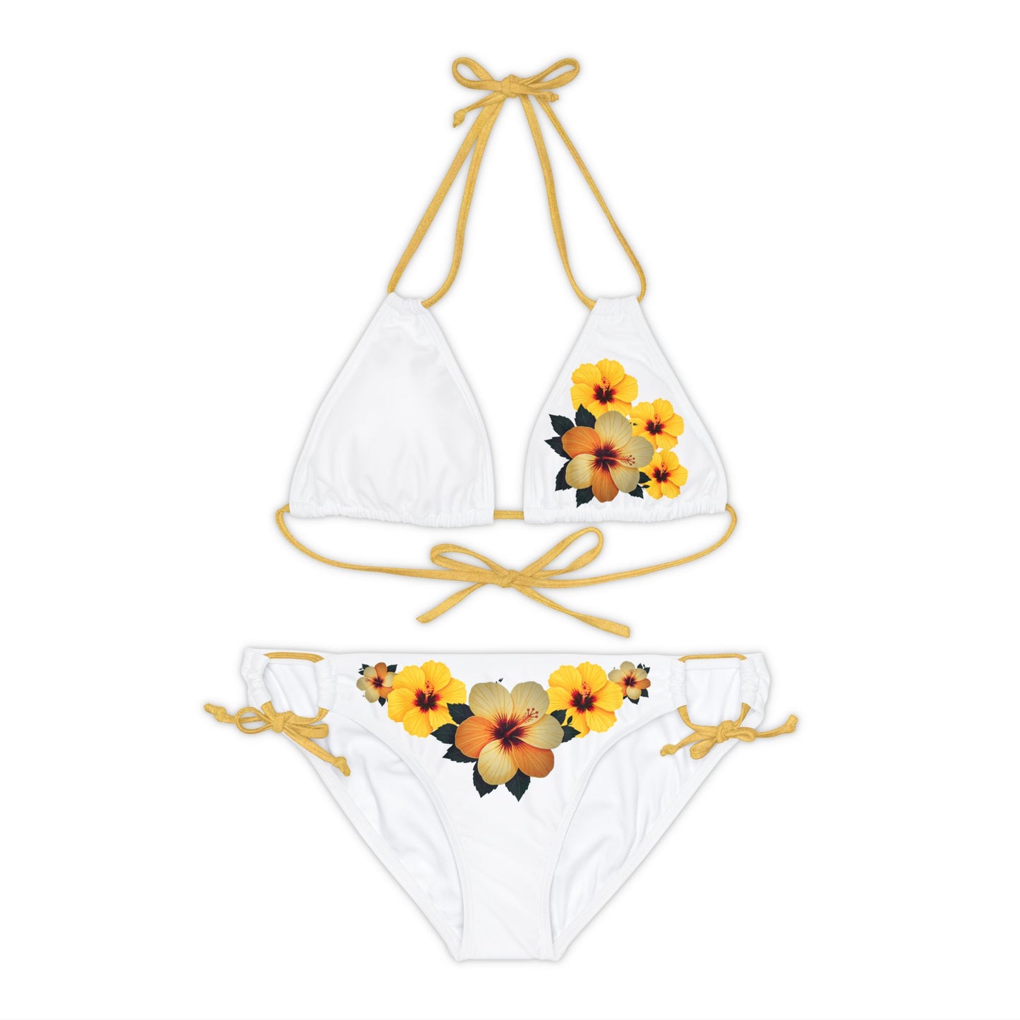 Orange Hibiscus Strappy Bikini Set (AOP)
