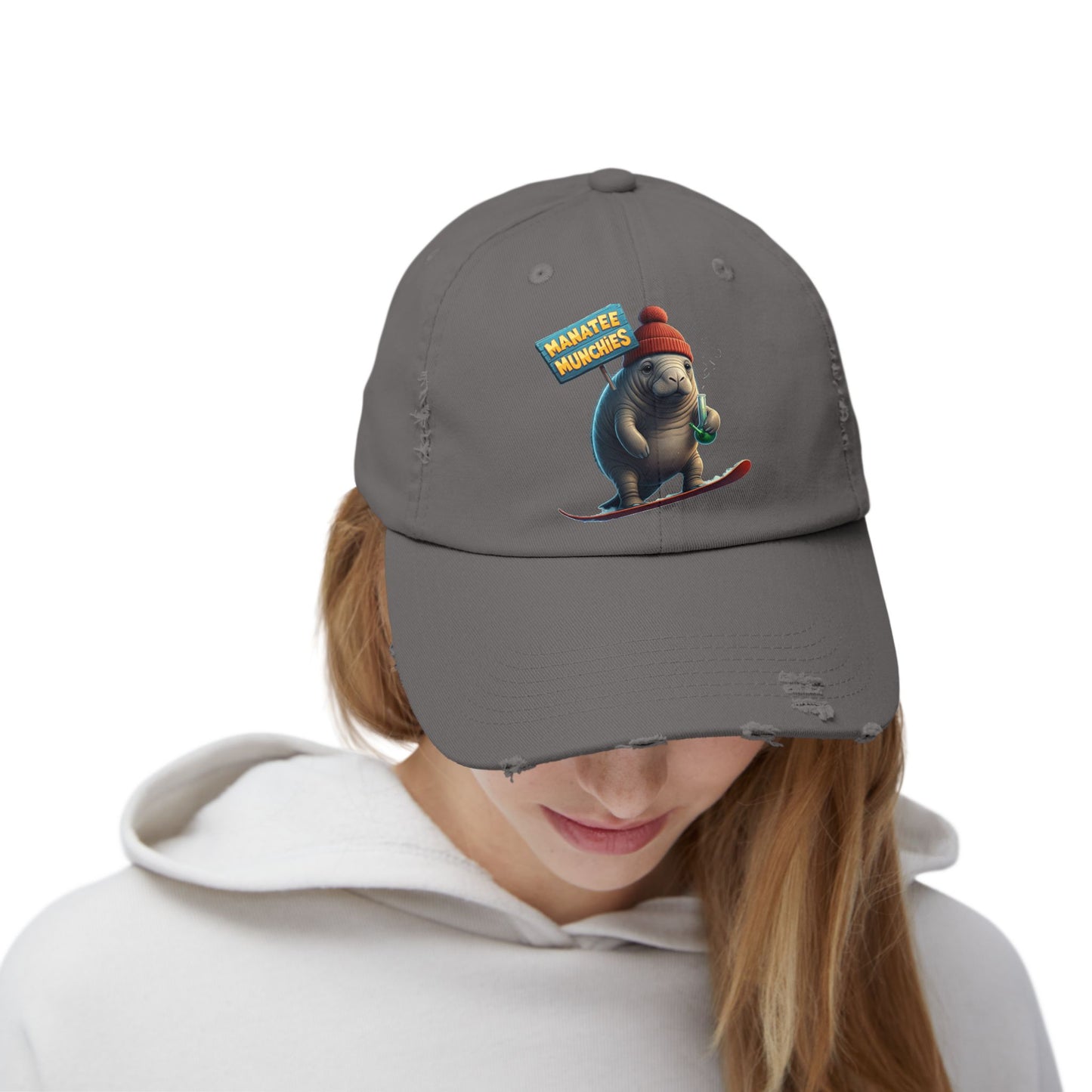 Manatee Munchies Winter Edition Unisex Distressed Cap