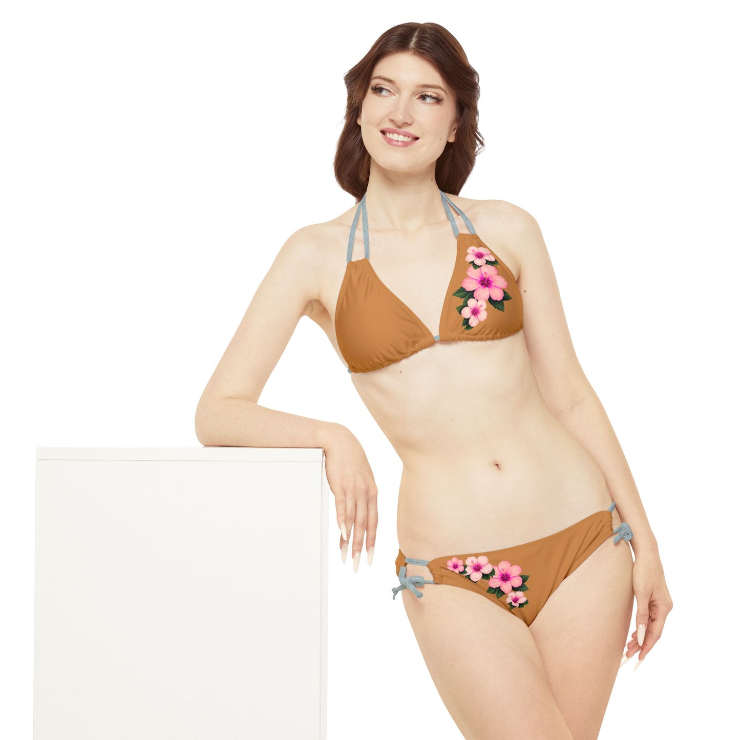 Pink Hibiscus Strappy Bikini Set (AOP)