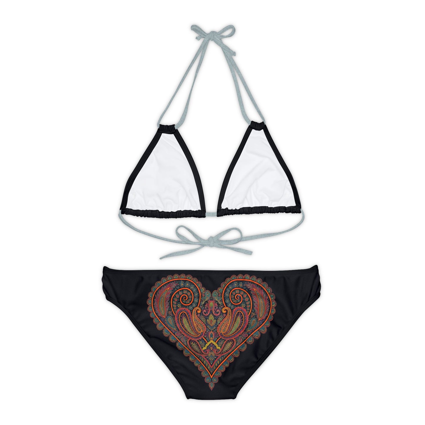 Paisley Heart Strappy Bikini Set (AOP)